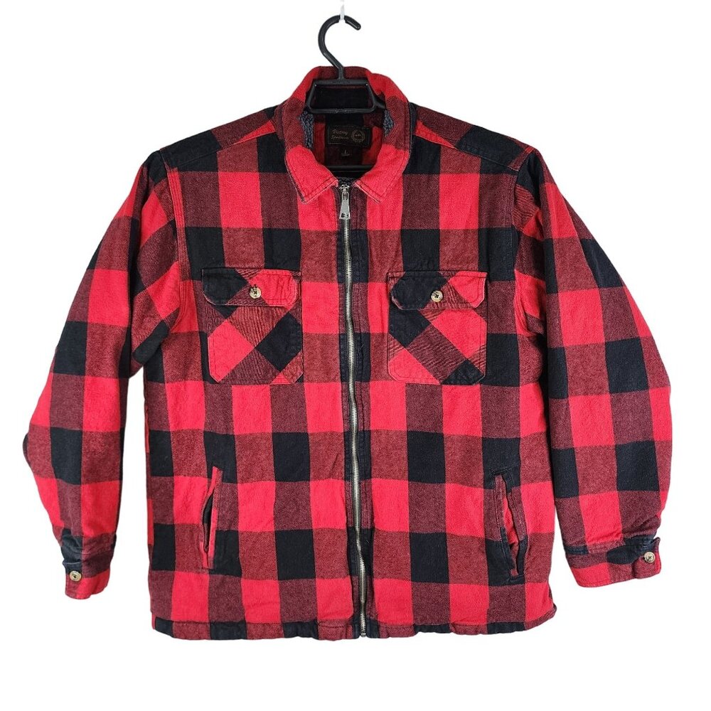 Mens Victory Sportswear Red & Black Buffalo Plaid Sherpa Lined Jacket Full Zip L
